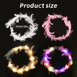 O-Kinee Feather Headband LED, Luminous Hair Wreath, Pack of 2 Headbands, Feather Wreath, Luminous, LED Hair Accessories for Women, Birthday, Festivals, Carnival, Wedding, Party Decoration