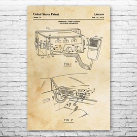 Police Car Radio Poster Print, Siren Switch, Police Station Art, Cop Gifts, Police Decor, Law Enforcement Art Vintage Paper (11 inch x 17 inch)