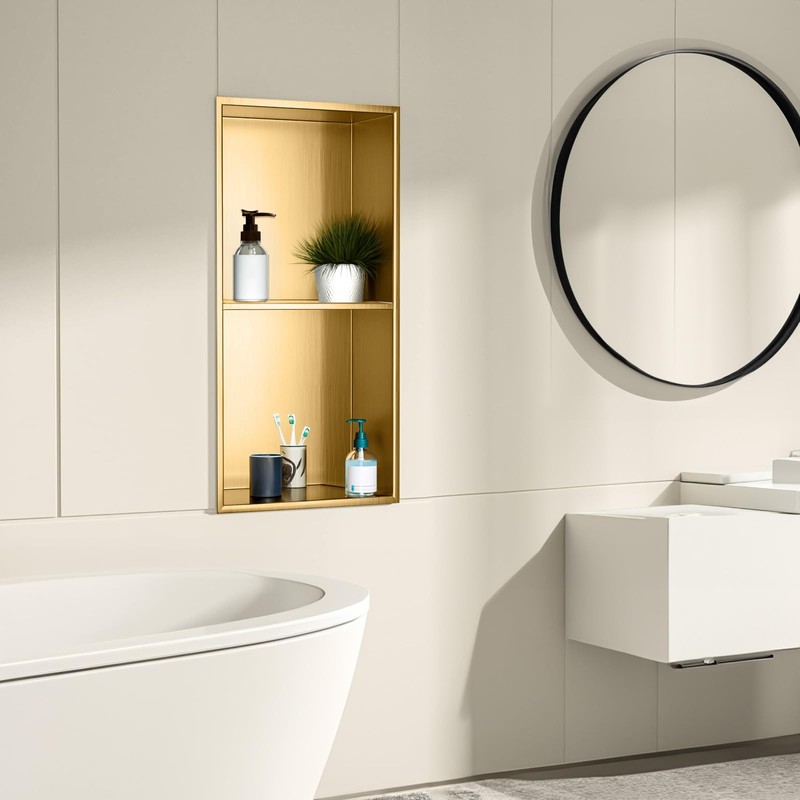 SaniteModar Shower Niche 12" X 24", Brushed Gold Stainless Steel