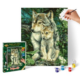 Schipper 609240838 Painting by Numbers - Wolf Mother - Painting Pictures for Adults Including Brush and Acrylic Paints 24 x 30 cm