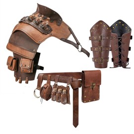 Shoulder Armor Vials Witch Bottle Belt Pouch Waist Bag Retro Bracers Medieval Knight Robot Renaissance Cosplay Viking Costume (Black)