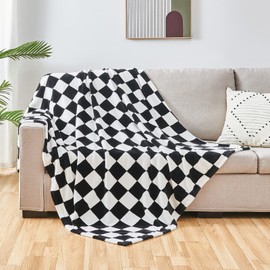 SOCHOW Checkered Flannel Throw Blanket, Soft Cozy Checkerboard Grid Pattern Fleece Blanket for Couch Bed Sofa, Black 127cm x 150cm