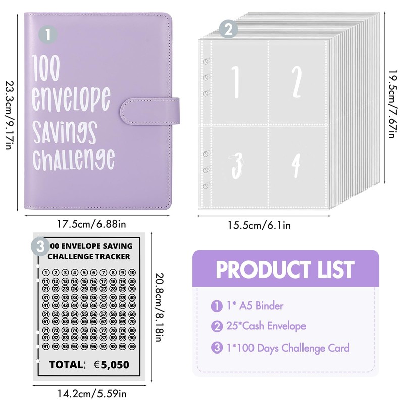 ALLOMN 100 Envelope Saving Challenge Euro, 100 Envelopes Saving Challenge