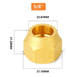 GASHER 5PCS Brass SAE 45 Degree Flare Tube Fitting,5/8" Flare Nut Air Conditioning Copper Pipe Extension Butt Copper Tube