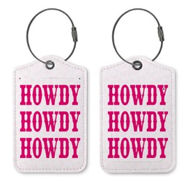 ZFQ Pink Luggage Tags for Suitcases,Preppy Gifts,Howdy Cowgirl Luggage Tag,Trendy 2 Pack Luggage Tags for Travel,Funky Teen Girls Gifts Suitcase Tags