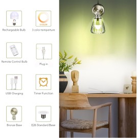 XIFEINIU Vintage Battery Operated Wall Sconces with Green Striped Glass Lampshade Rechargeable Battery Powered Wall Light with Remote Control, Plug-in or Hardwired Wall Lamp for Bedside Bedroom