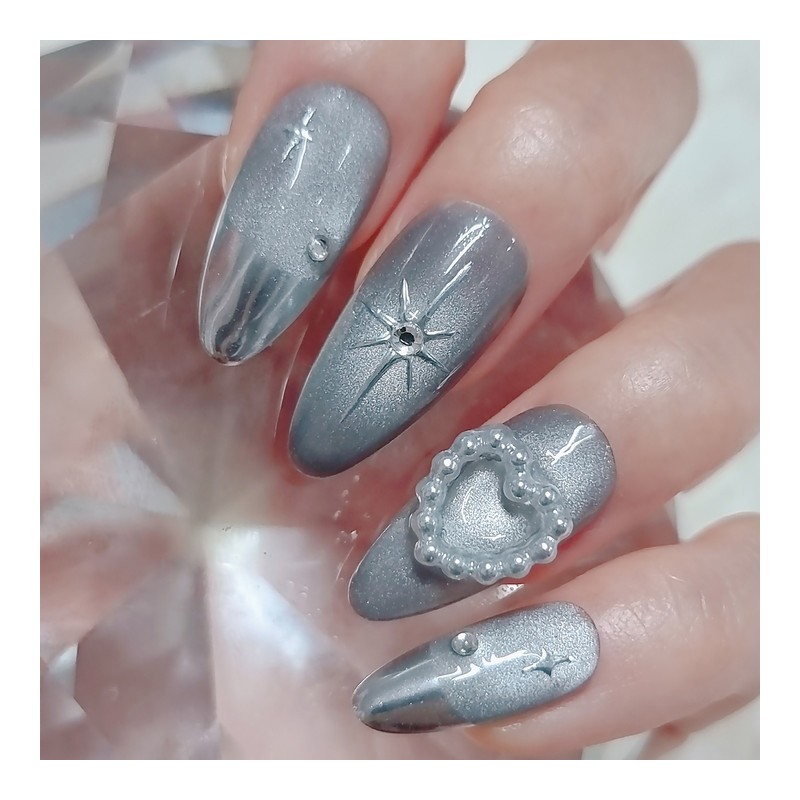 Silver Heart Office Handmade Nail Tips Iron Nails - Short