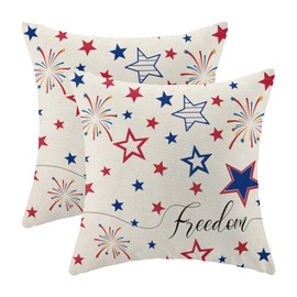 Gohdiwh 4th of July Pillow Covers 16x16 Set of 2, Independence Day American Flag Stars Decorative Throw Pillows Linen Memorial Day Patriotic Cushion Pillow Covers for Sofa Couch Summer Outdoor Decor