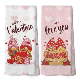 XPH Happpy Valentine Heart Gnomes Kitchen Dish Towels Set of 2, Romantic Gnome for Couples, Valentines Day Bath Hand Towels Kitchen Tea Towels Decorations, 16x24inch