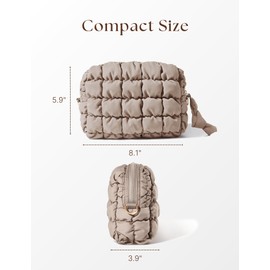 Unilily Puffy Cosmetic Bag for Women, Stone, Medium, Quilted Pattern Puffer Makeup Bag