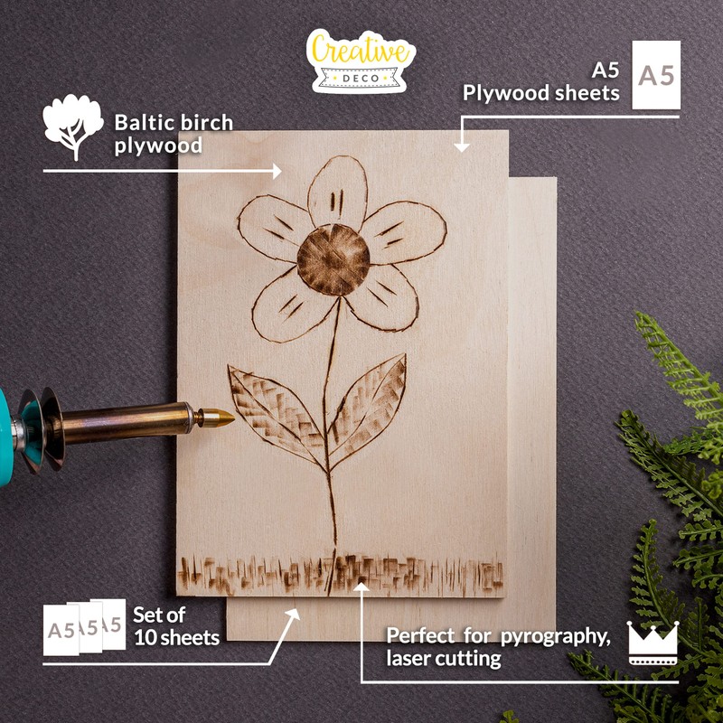 Creative Deco 10 x A5 Birch Plywood Sheets | 148