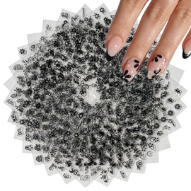 30Sheets Black Flower Nail Art Stickers Spring Summer Nail Stickers for Nails Art 3D Self-Adhesive Floral Nail Decals Flower Sticker for Women Girls Acrylic Nails Manicure DIY