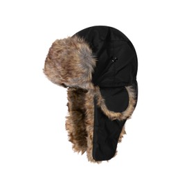 Sakkas JAFurNylon71891J Unisex Weatherproof Nylon Faux Fur Lined Winter Earflap Trooper Aviator Hat - Black