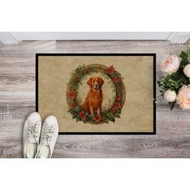Caroline's Treasures DAC2400MAT Nova Scotia Duck Tolling Retriever Christmas Flowers Doormat Front Door Mat Indoor Outdoor Rugs for Entryway, Non Slip Washable Low Pile, 18H X 27W