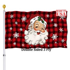 Merry Christmas Santa Claus Flag 3x5 Outdoor Double Sided- Xmas New Year Vacation Flags Banner Red Buffalo Plaid 3 Ply Heavy Duty for 4 Rows Stitched with 2 Brass Grommets