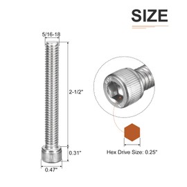 DTGN 5/16-18x2-1/2" (DxH) Hex Bolt with Socket Head - Pack of 10 - Good for Furniture Fixings - Full Thread 304 Stainless Steel Round Head Hex Screws - Silver