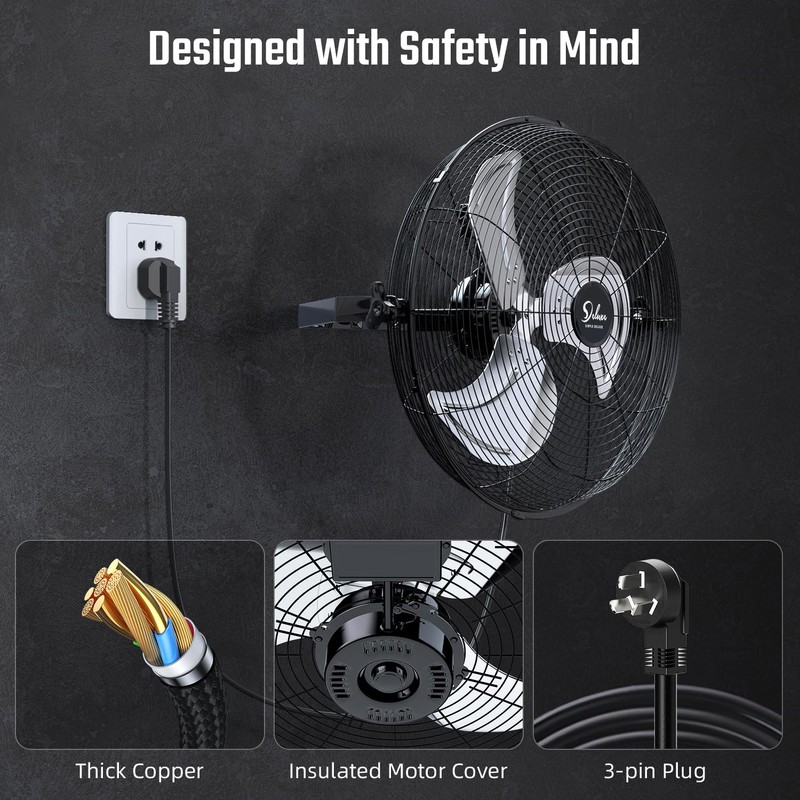 Simple Deluxe 20 Inch High Velocity 3 Speed, Black Wall-Mount