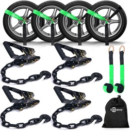 Trekassy Car Tie Down Straps for Trailers, 6 Pack 96" Tire Straps (2 for Replacement), 4 Pack Ratchets with Chain Anchors, 10,000lb Break Strength