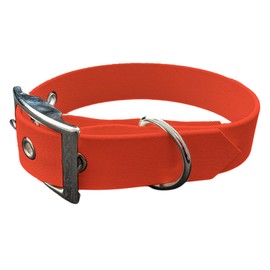 L'Atelier du Fourmilier Dog Collar and Leash in BioThane material, Medium Width (35-40 cm, Fluorescent Orange)