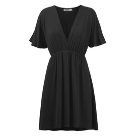 Lock and Love LL WDR 1338 Womens Short Sleeve Kimono Style Deep V-Neck Casual Summer Dress S-3XL Plus Size L Black