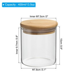PATIKIL 14 OZ Glass Jar with Airtight Bamboo Lid, 2 Pack Glass Kitchen Container Clear Food Storage Jar for Nuts Sugar Coffee Beans Spices (10x8cm)