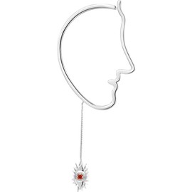 Face Shape Evil Eyes Ear Cuff Earring for Women Non-piercing Silver Abstract Simple Fashion Aesthetic Dainty Kpop Rhinestone Angel Wings Ear Wrap Crawler Hook Earring with Chain Charms (Silver 1)