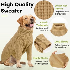 Queenmore Dog Sweater for Medium Dogs, Turtleneck Pet Sweater with Check Pattern, Fall Winter Warm Dog Sweaters, Solid Pull-on Pet Sweater for Cats,Brown M