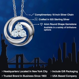 Gem Stone King Circle Pendant Necklace For Women | 925 Sterling Silver | 4MM Round Gemstone Birthstone | 3 Stone Necklace | With 18 Inch Chain