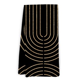 KFXHANGD Black and Gold Boho Modern Kitchen Towels, Minimalist Abstract Dish Towels, Mid Century Decorative Black Gold Hand Tea Towel for Bathroom Kitchen, 16x24 Inches