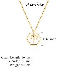 Aimber 18K Gold Plated Hexagon Initial Necklace 12 Zodiac Sign Pendant Necklace Horoscope Birth Stainless Necklace for Women Teen Girls Jewelry Gifts