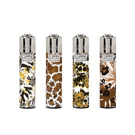 4 X CLIPPER LIGHTERS (SAFARI PATTERN)