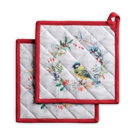 Maison d' Hermine Pot Holders 100% Cotton Set of 2 (20cm x 20cm) Easter Hot Pads Heat Resistant with Bow Pot Holder for Baking, Barbecue, Home, Morzine - Thanksgiving / Christmas