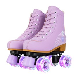 YYW High-top PU Leather Roller Skates for Women，Outdoor Roller Derby Skates for Unisex Beginners with Light up Wheels(Purple-39-Women 8.5/Men 7)