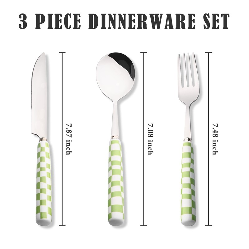 Koythin 3-Piece Cutlery Set, Stainless Steel Flatware Sets with Green