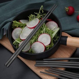HI NATURE Chopsticks Set, Stainless Steel, Reusable, Non-Slip Metal Chopsticks, Dishwasher Safe, Japanese (Black)