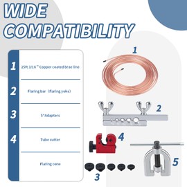 25 ft 3/16" Copper Coated Brake Line Kit 16 Brake Line Fittings and 4 Unions Brake Line Fittings Double & Single Flaring Tool Kit Brake line Bender