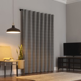 Sun Zero Crestwood Woven Plaid Thermal Total Blackout Back Tab Curtain Panel, 40" x 63", Grey
