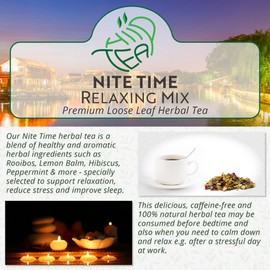Nite Time Premium Herbal Loose Tea – Mood & Relaxation & Sleep – Rooibos & Lemon Balm & Chamomile & Hibiscus & Lavender & more (100g)