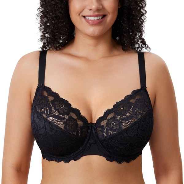 DELIMIRA Women's Plus Size Bras Full Coverage Lace Underwire Unlined