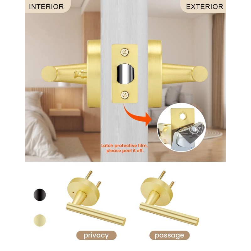 Haidms 2 Pack Gold Door Handles - Brushed Gold Interior
