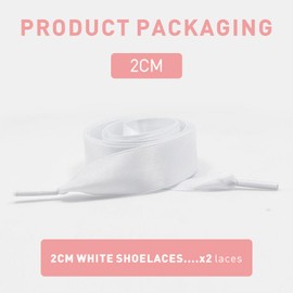 UamGlsob Satin Ribbon Flat Shoelaces, 2 cm Wide, Colourful Soft Silk, Satin Ribbon, Shoe Laces for Women, Trainers, Trainers, White