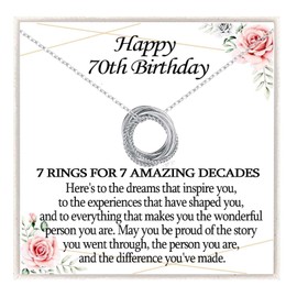 KORAS 70th Birthday Gifts for Women, 70 Birthday Gift Ideas for Mum Nana Sister, Silver 70th Necklace Jewellery with 7 Rings for 70 Year Old Women