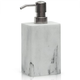 15Oz Marble Style Resin Soap Dispenser,Suanti Hand Soap Dispenser for Bathroom and Kitchen Sink,Decorative White Soap Dispenser Bottle with Easy-Press Pump for Liquid Dish Soap,Lotion-Refillable