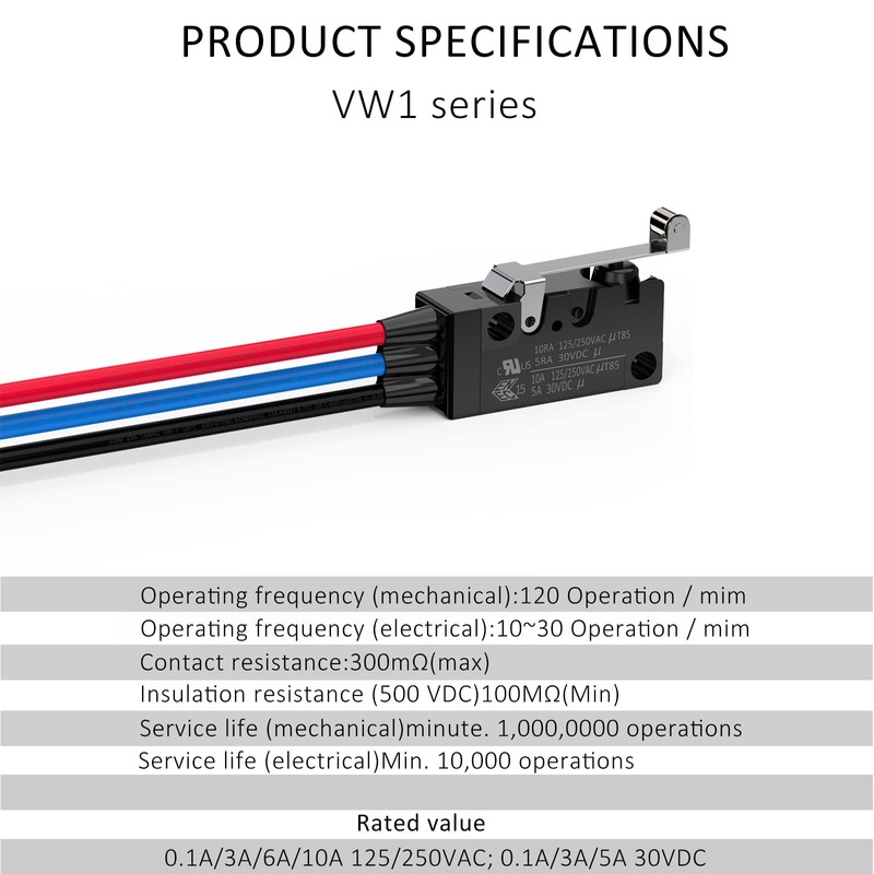 DIYhz Waterproof Momentary Hinge Roller Lever Micro Switches with Line