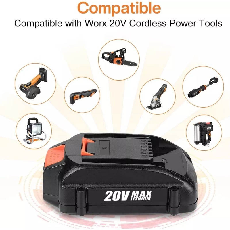 For WORX 2pack For WORX 20V MAX Extend Lithium Battery