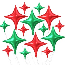 Green and Red Star Balloons, 26inch and 10inch Green and Red Quadrangle Star Helium Mylar Balloons for Birthday Baby Shower Graduation Party Decorations