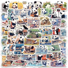 50pcs Panda's Day Stickers, Vinyl Waterproof Cute Animals Sticker Packs for Boys Girls Teenagers, Kawaii Panda Decals for Books Cell Phones Laptops Guitar Skateboards