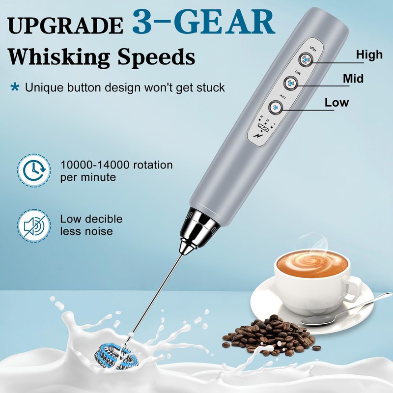 BSRGMS Milk Frother Handheld for Coffee, Electric Whisk 3 Speed