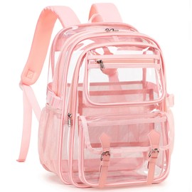QHRIDS Clear Backpack for Girls Women Heavy Duty School BookBag Transparent Backpacks Stadium Approved See Through Backpack X-Large(Pink)