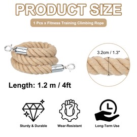 sourcing map Jute Stanchion Rope 4ft x 1.3 Inch Safety Queue Braided Jute Ropes with Snap Hooks, Crowd Control Line Barrier for Movie Theaters Grand Openings Hotel Celebration